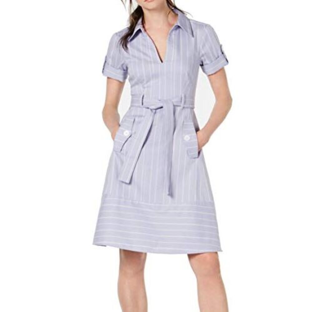 Nanette Lepore Striped Belted Shirtdress Lavender 6